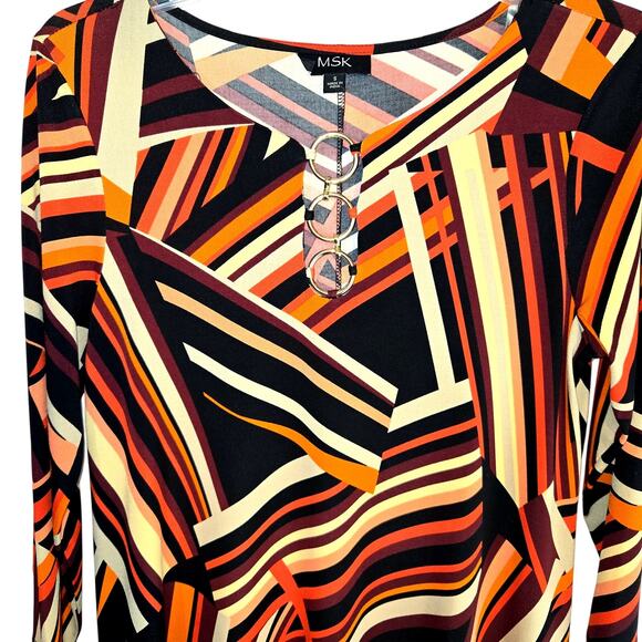 MSK Small Women's Orange Black Sleeves Dress Miss Size 4 6 S - Picture 1 of 6